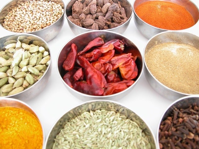 spices from Kerala bowls of spices