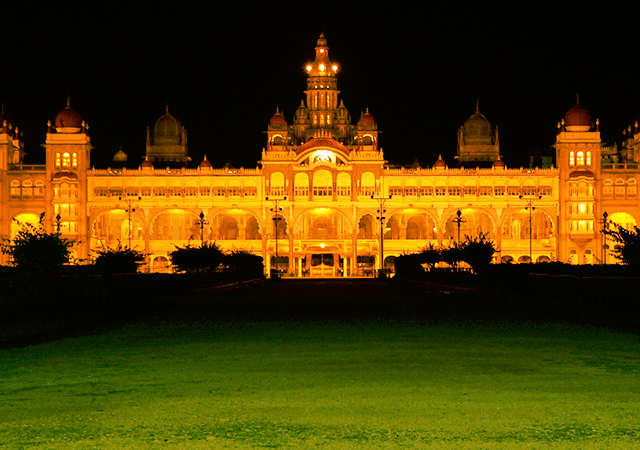 Mysore Palace illuminated at night