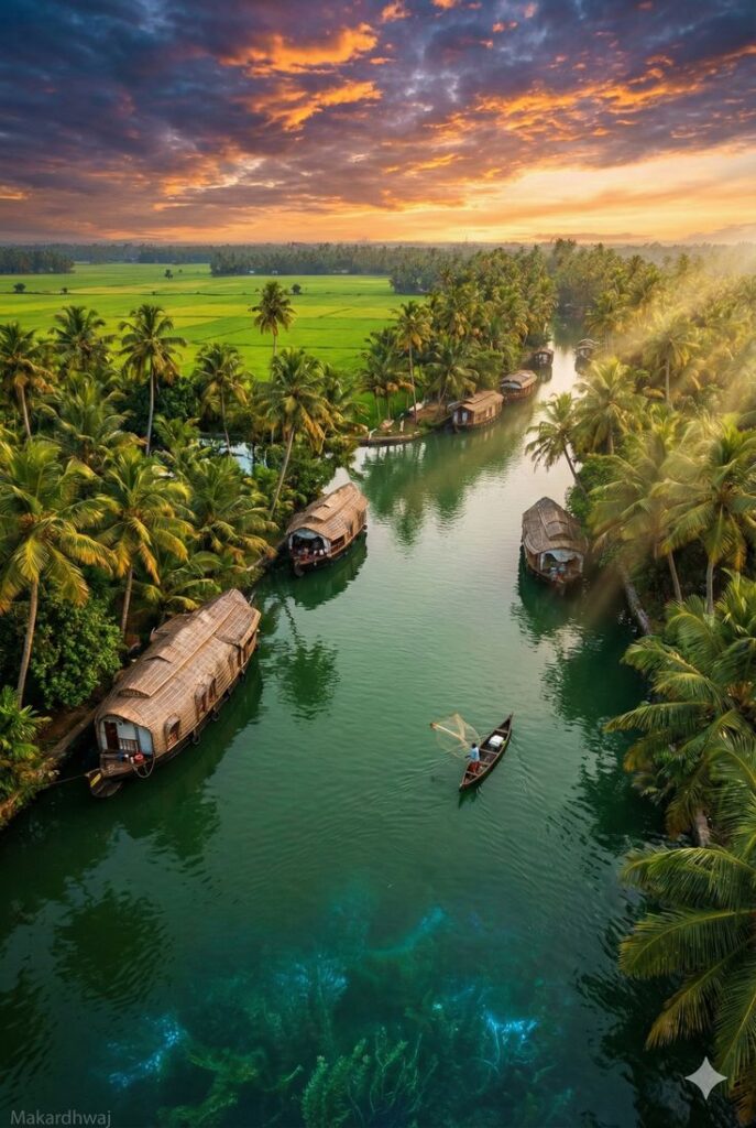 Houseboat cruising through Kerala backwaters in February