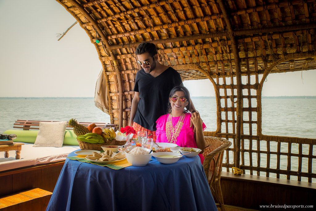 Traditional Kerala meal served on houseboat
