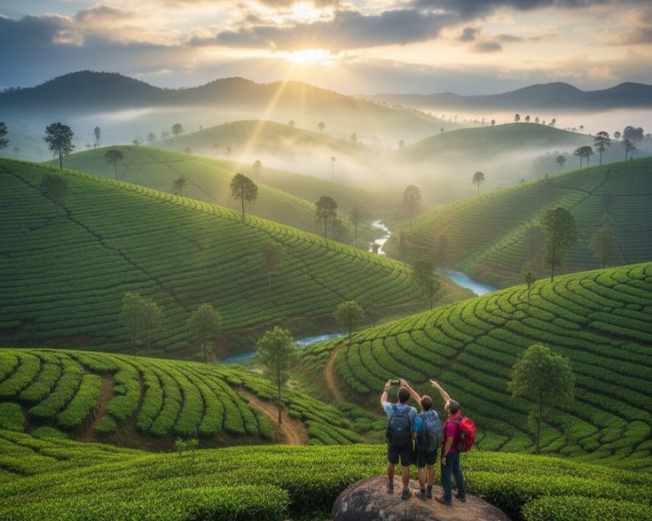 family enjoying Munnar hill station during Kerala summer vacation