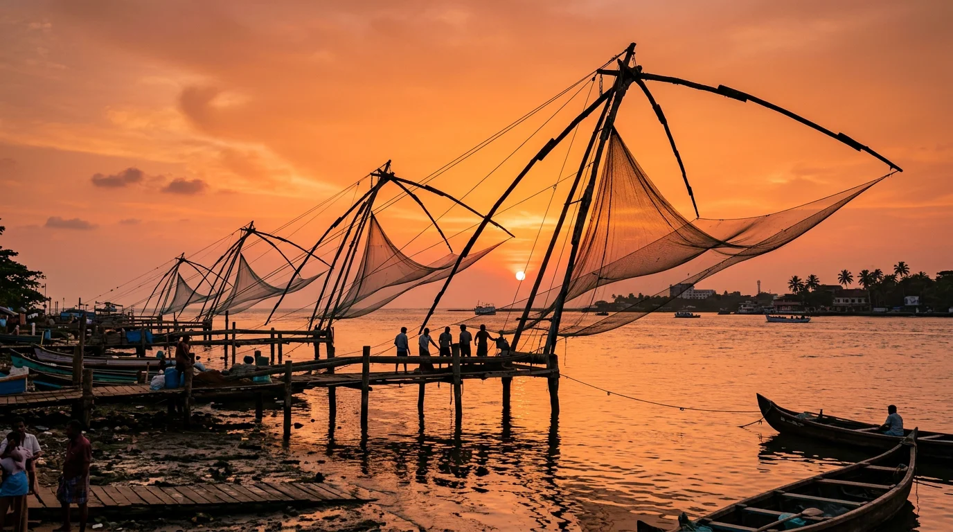 Chinese Fishing Nets at Sunset